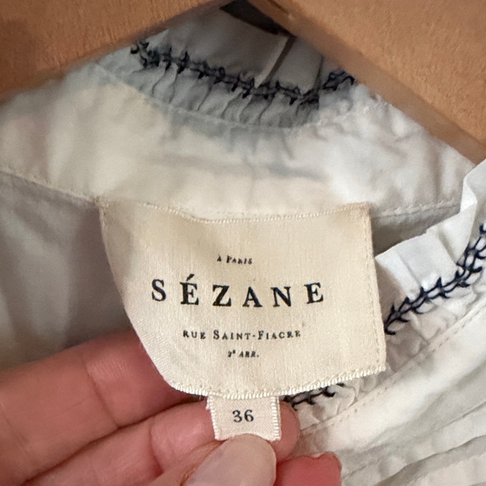 Sezane Ademia White Ruffled embroidered Pintuck Sleeveless Blouse size 4  small - Picture 6 of 8